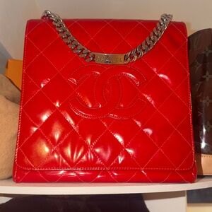 CHANEL Patented Red Quilted Shoulder Bag RARE